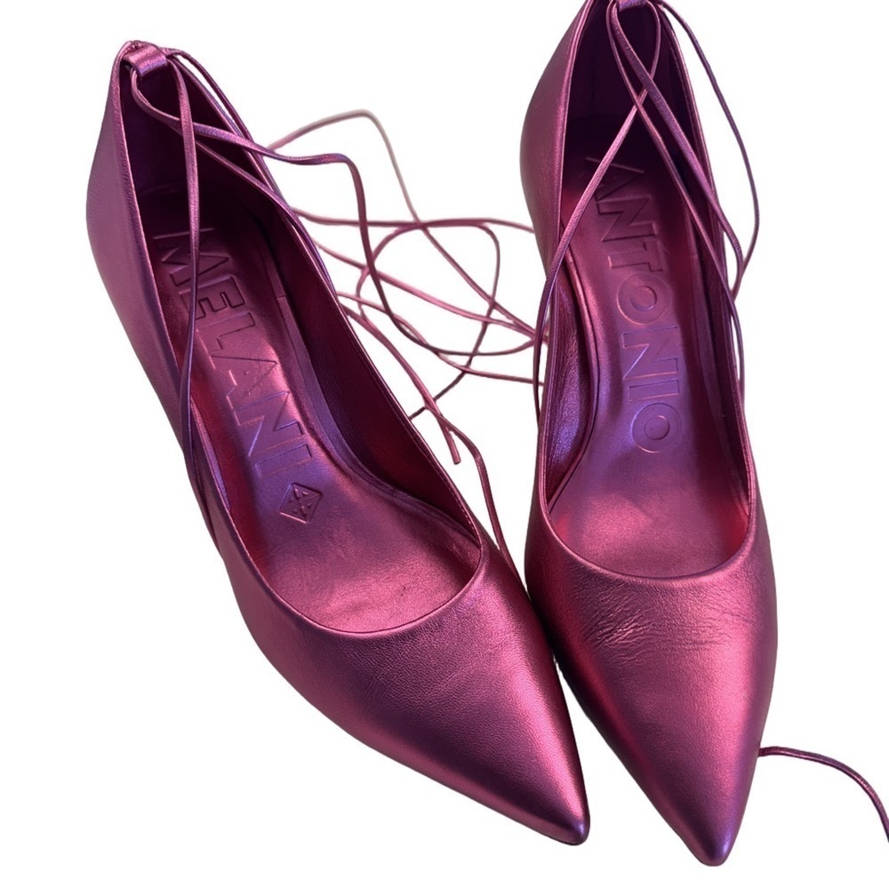 Antinio Melani Metallic Pink Lace-Up Stiletto 4 Inch Heels- Size 8 Medium
